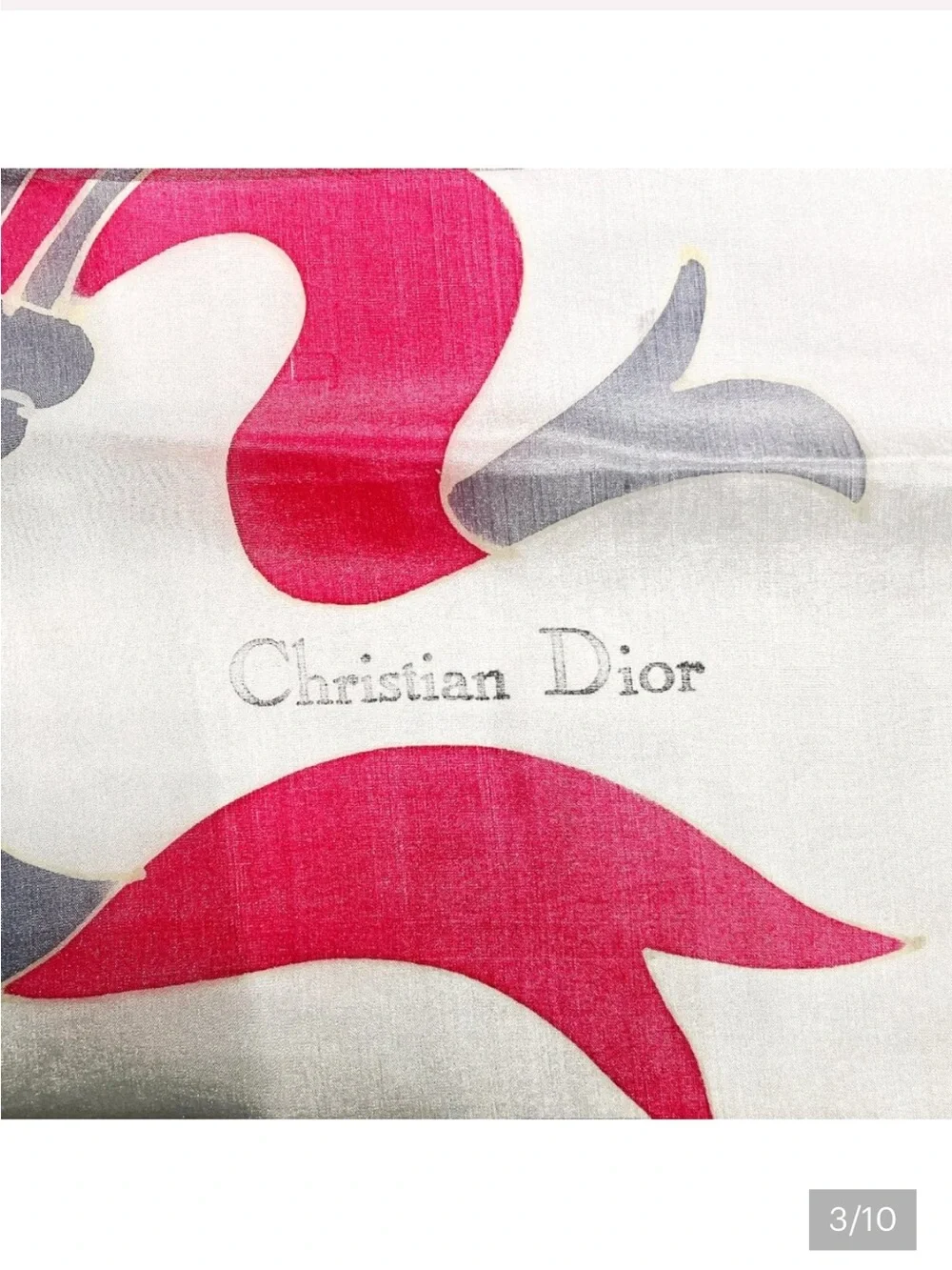 Christian Dior White Silk Scarf with Pink Floral Motif - Perfect Size!